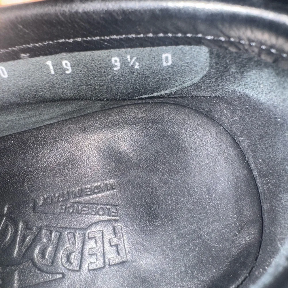 Salvatore Ferragamo Black Leather Loafers Side Buckle 9.5D